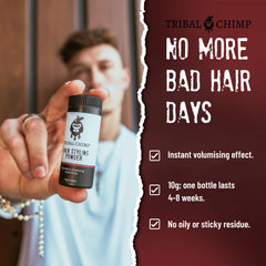 Tribal Chimp polvo para peinado: volumen en raíces para cabello grueso.