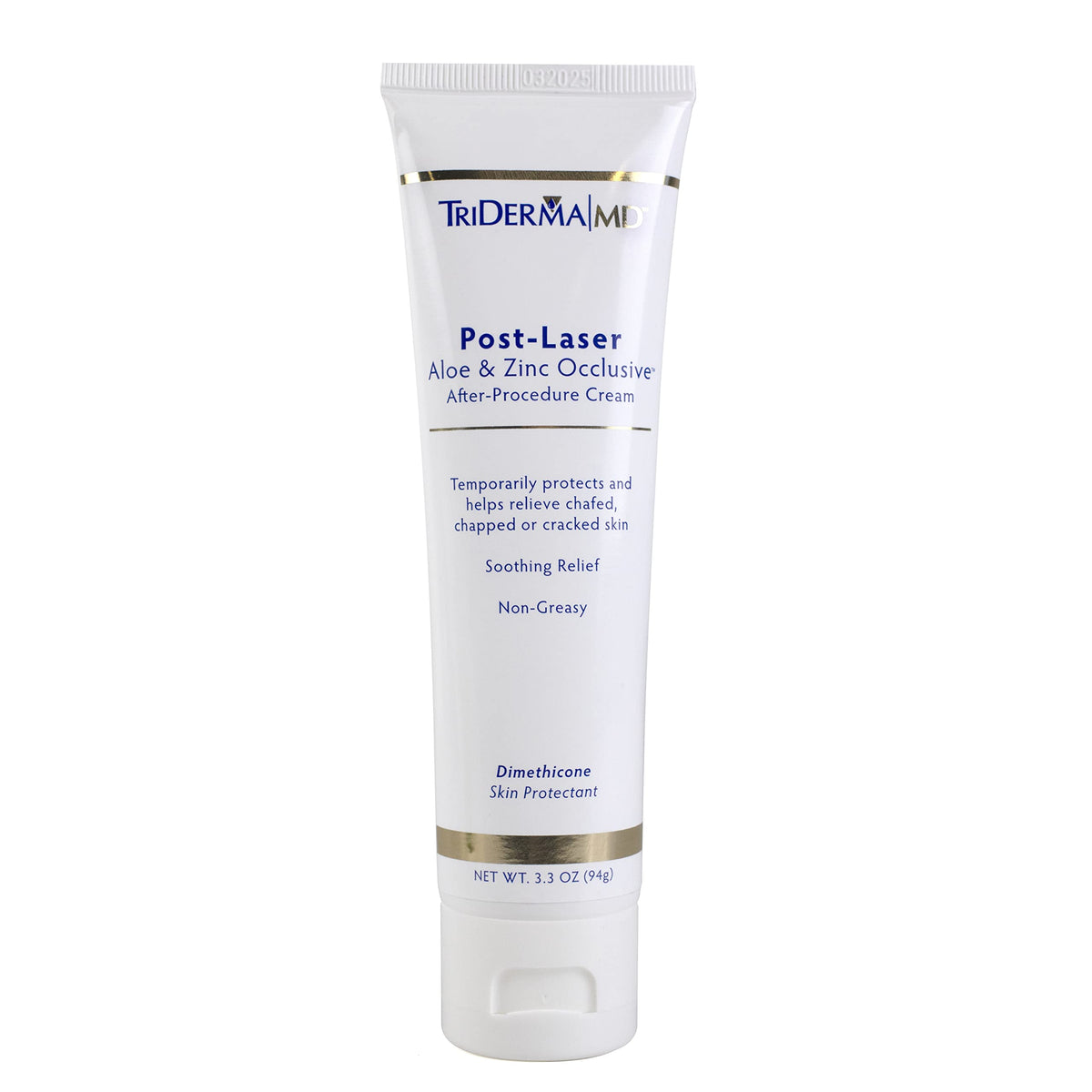 TriDerma Post Laser Aloe & Zinc frasco de crema para alivio suave tras tratamientos.