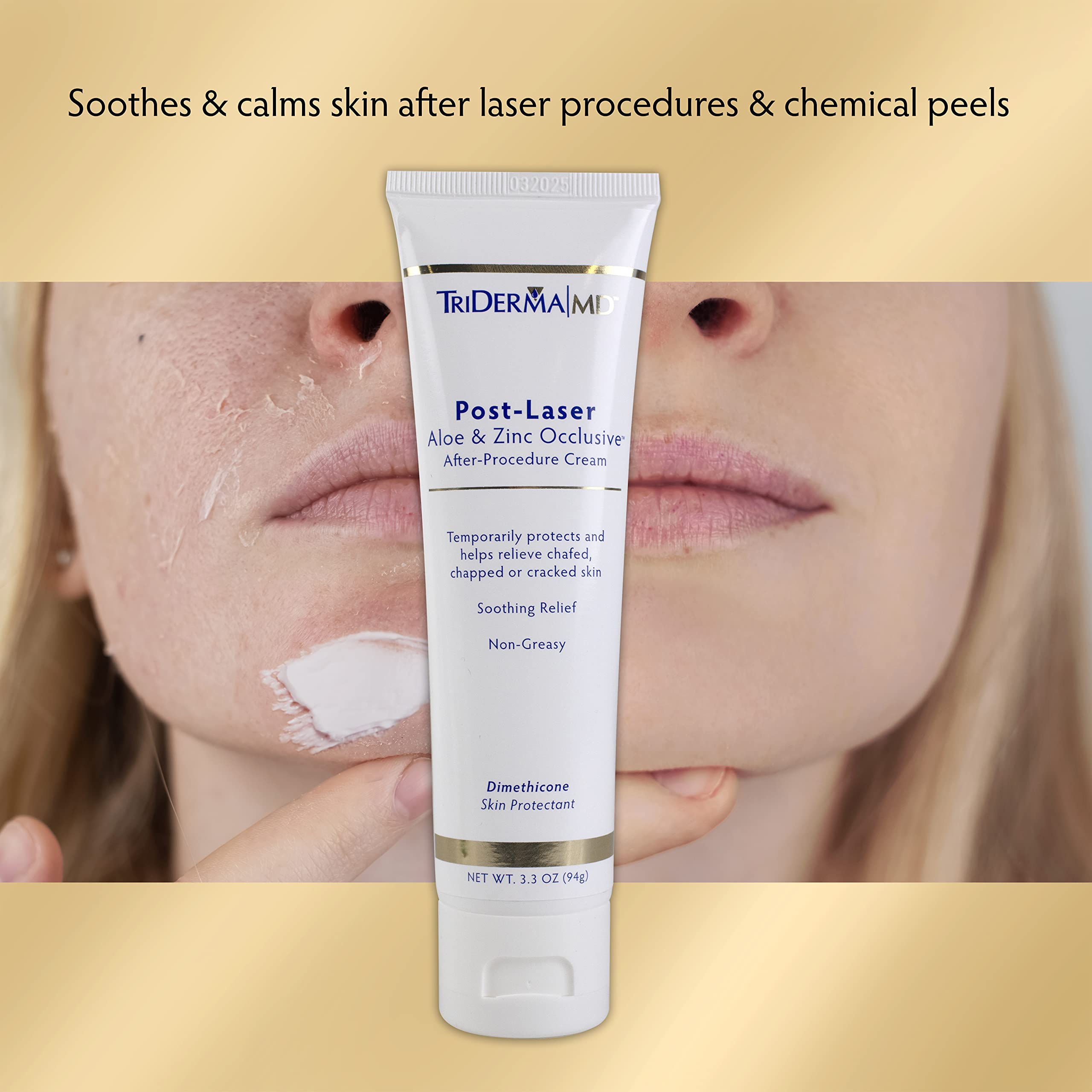Aplicación suave del TriDerma Post Laser Aloe & Zinc tras tratamiento estético.
