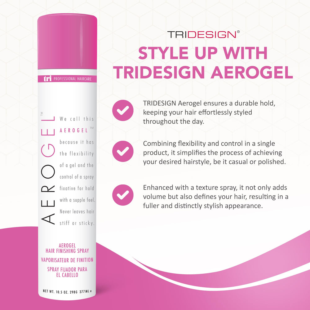 TRIDESIGN Aerogel, aplicación en cabello para control y volumen diario.