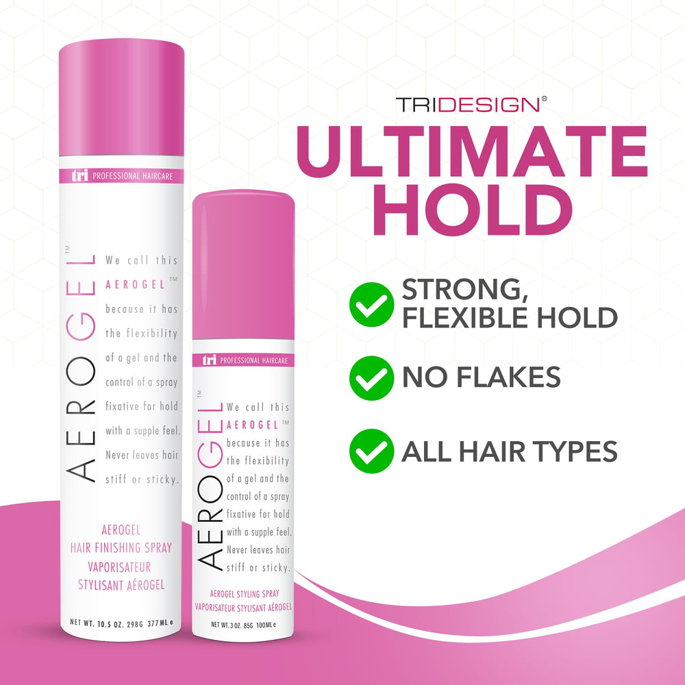 Fixation ferme et flexible de TRI Design Aerogel sur cheveux.