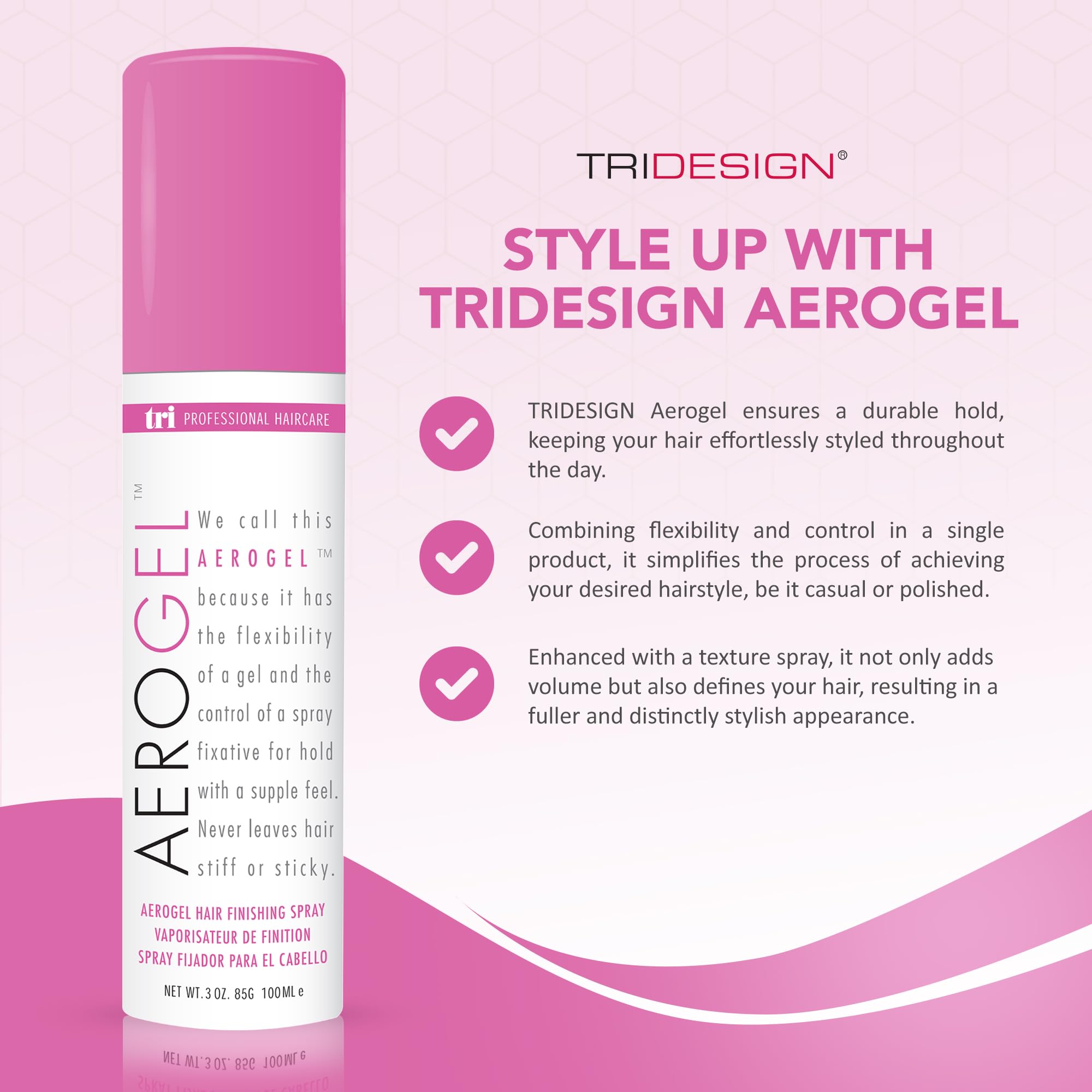 TRIDESIGN Aerogel Hairspray: aplicación en cabello para volumen sin peso