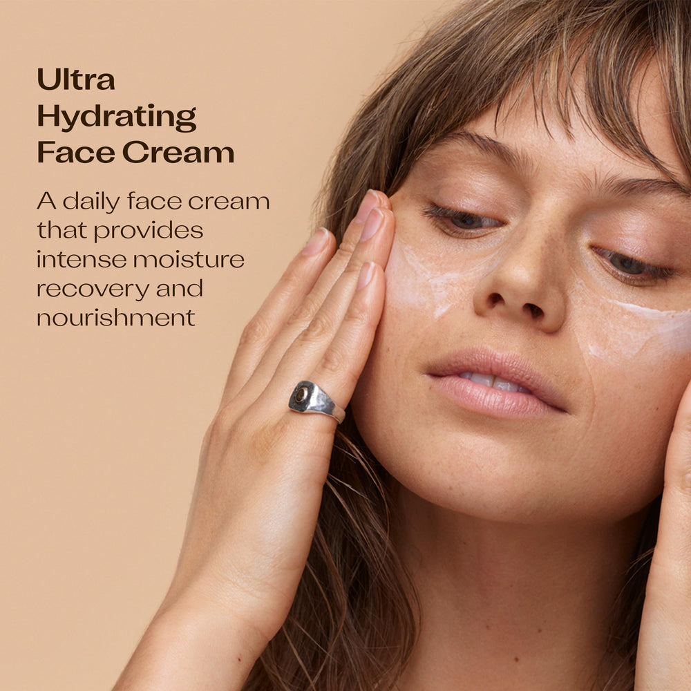 Trilogía crema para rostro, muestra de textura rica para piel seca y confort.