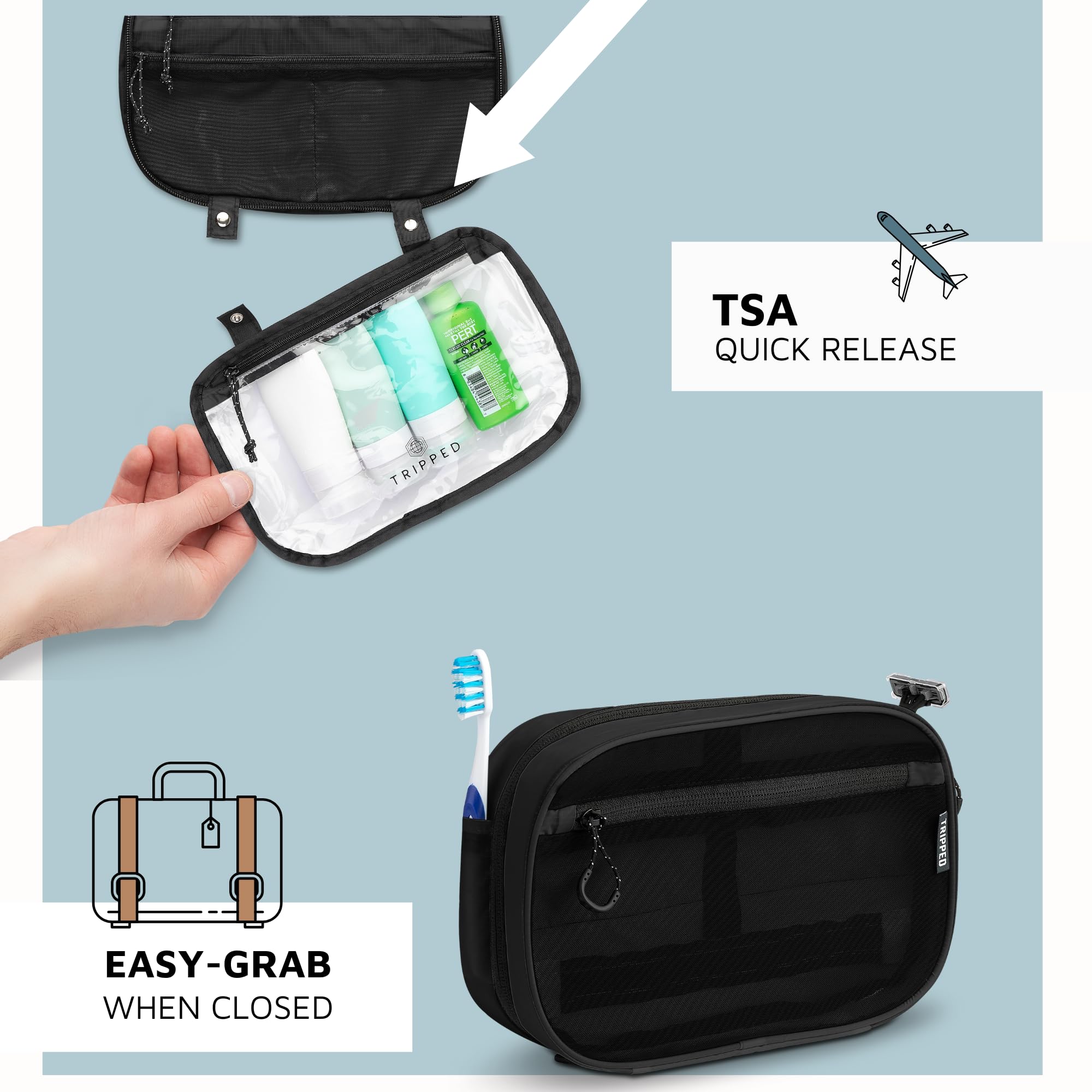 TRIPPED bolsa desplegada amplia para almacenamiento.