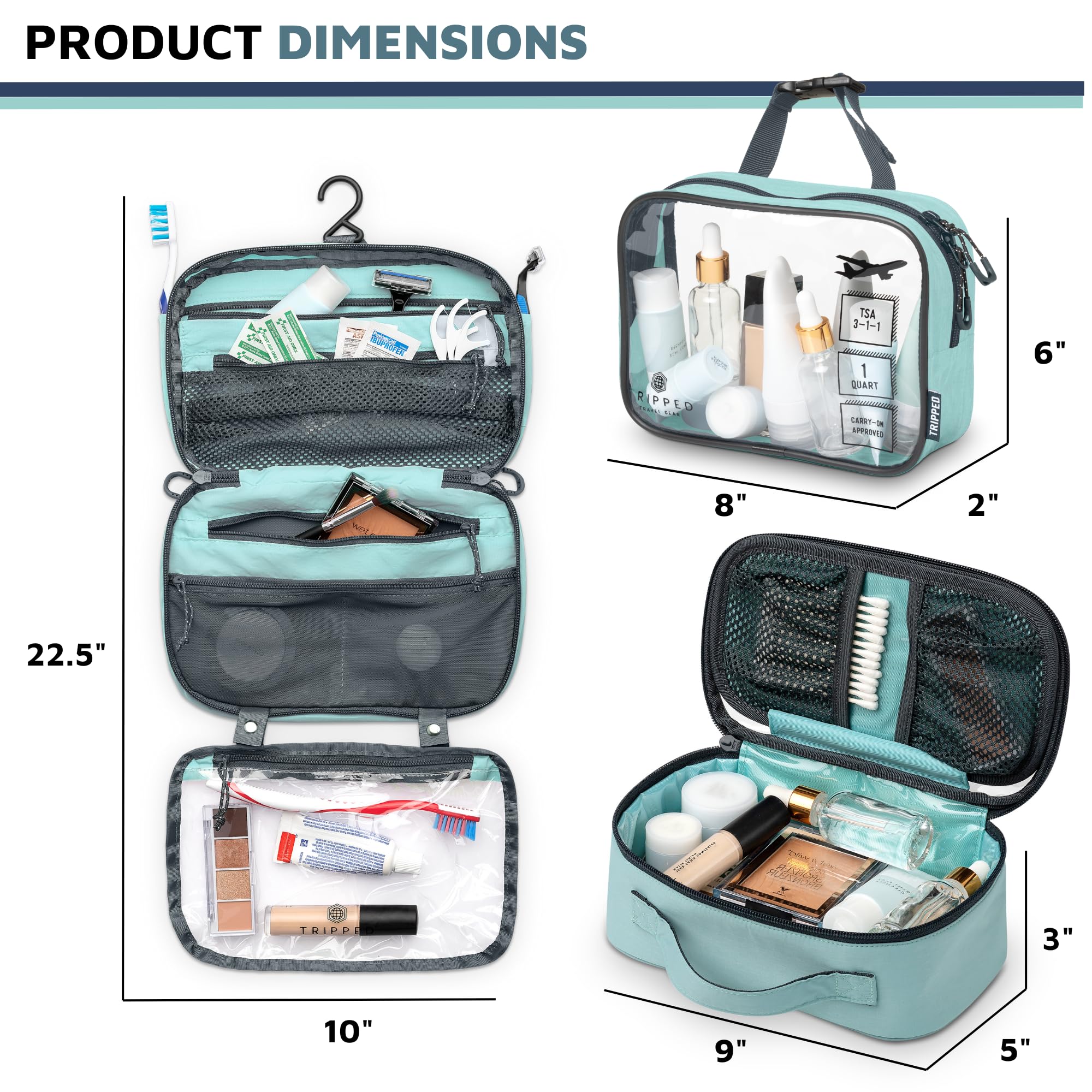 TRIPPED kit de tres piezas para viaje, compacto y versátil