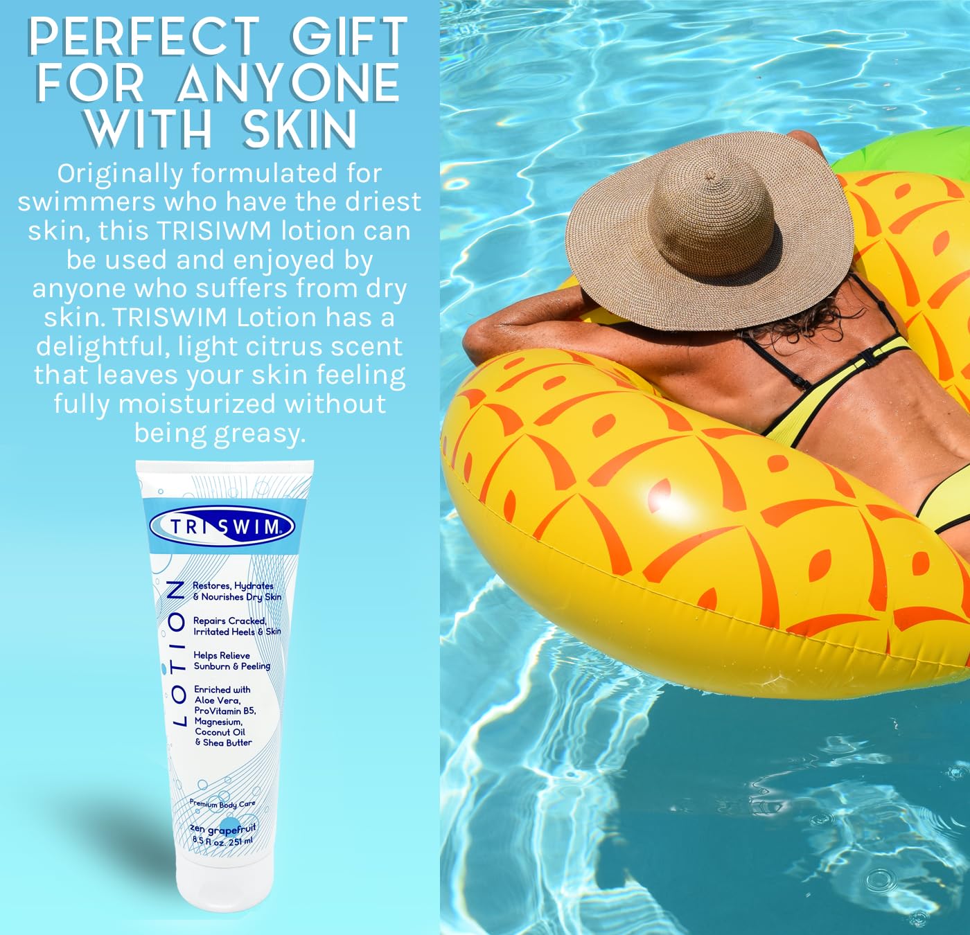 Uso diario recomendado para piscina y playa, cuida la piel tras cada sesión.