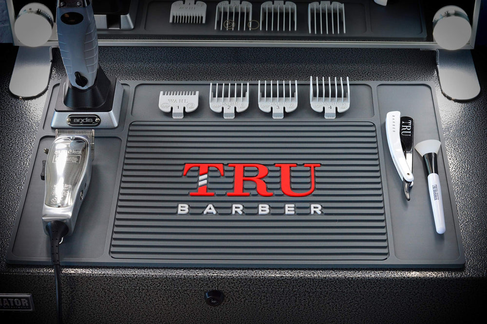 TRU BARBER tapete organizador superficie antideslizante para mayor seguridad.