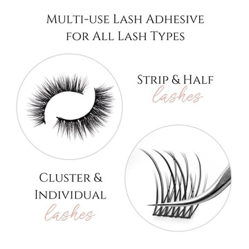 Compatibility with strip, half, and cluster lashes shown by True Beauty Lashes.