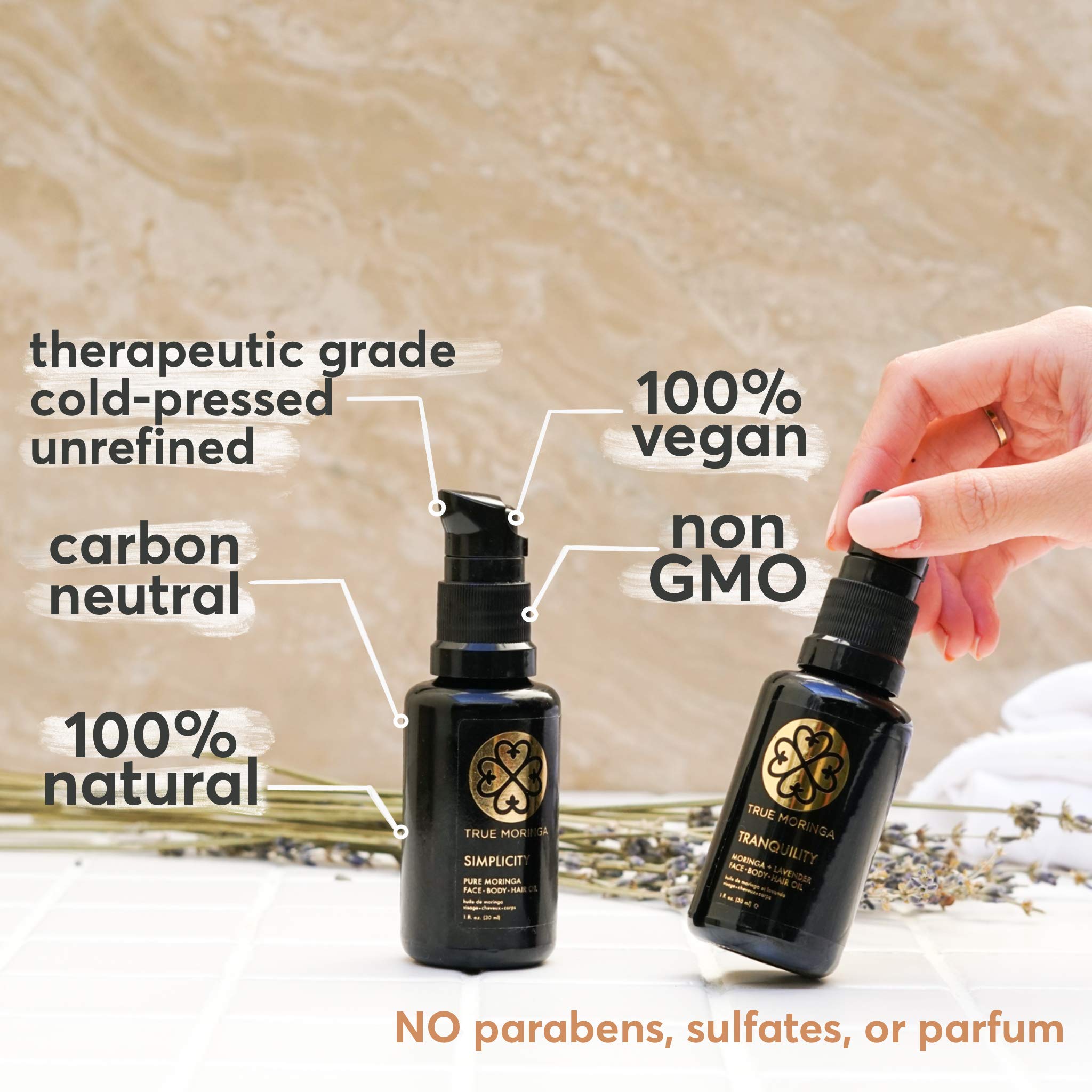 True Moringa Oil cold-pressed essence for healthy-looking skin.
