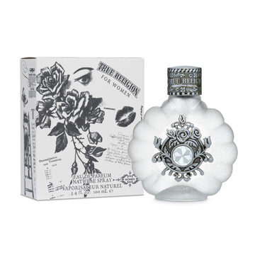 True Religion Eau de Parfum for Women bottle close-up reveals a fruity floral profile.