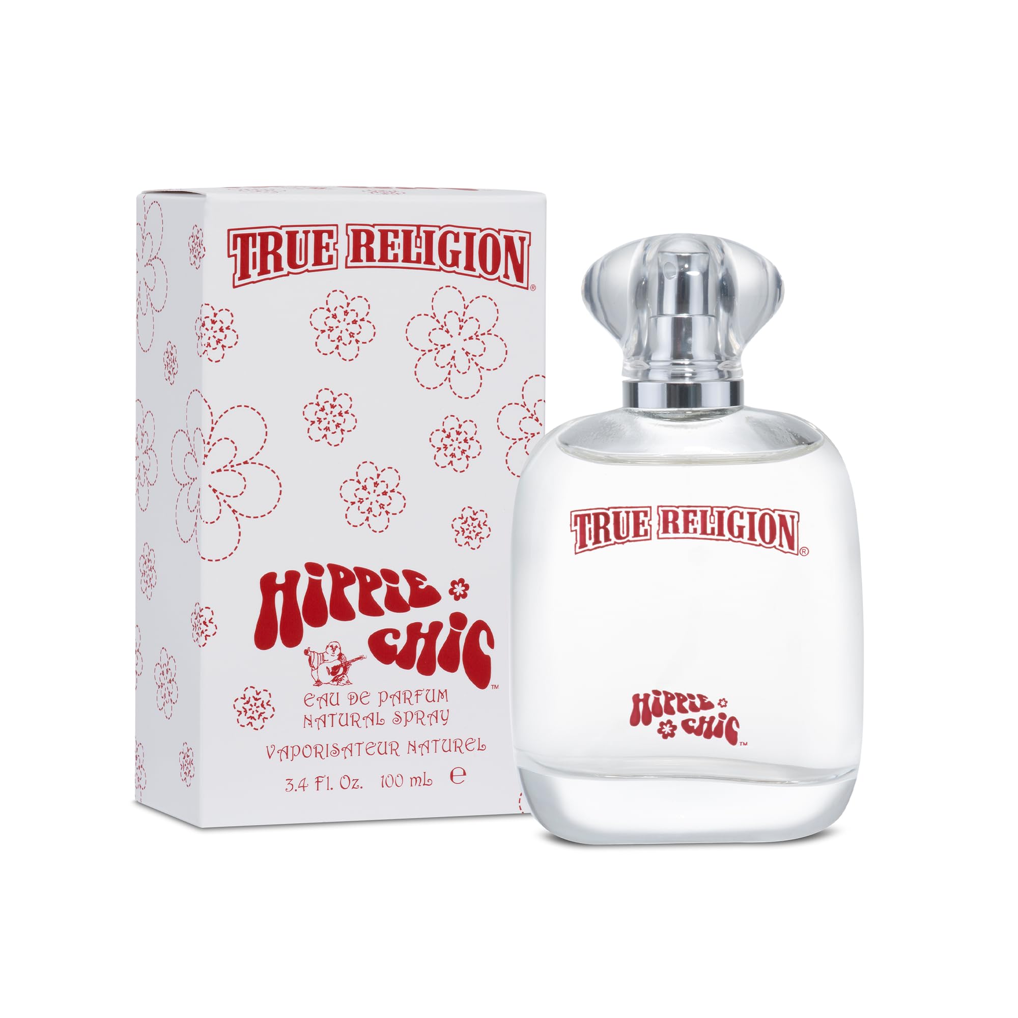 Frasco frontal de True Religion Hippie Chic, perfume fresco para el día.
