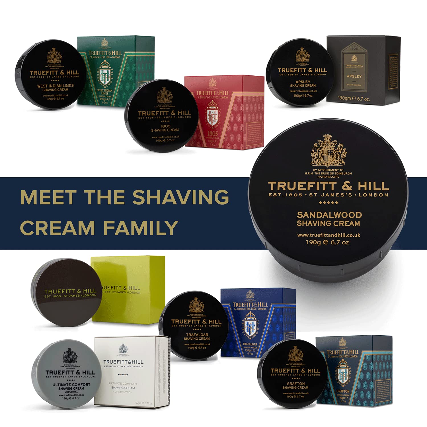 Presentación de tarro de 190 g de crema de afeitar Truefitt & Hill