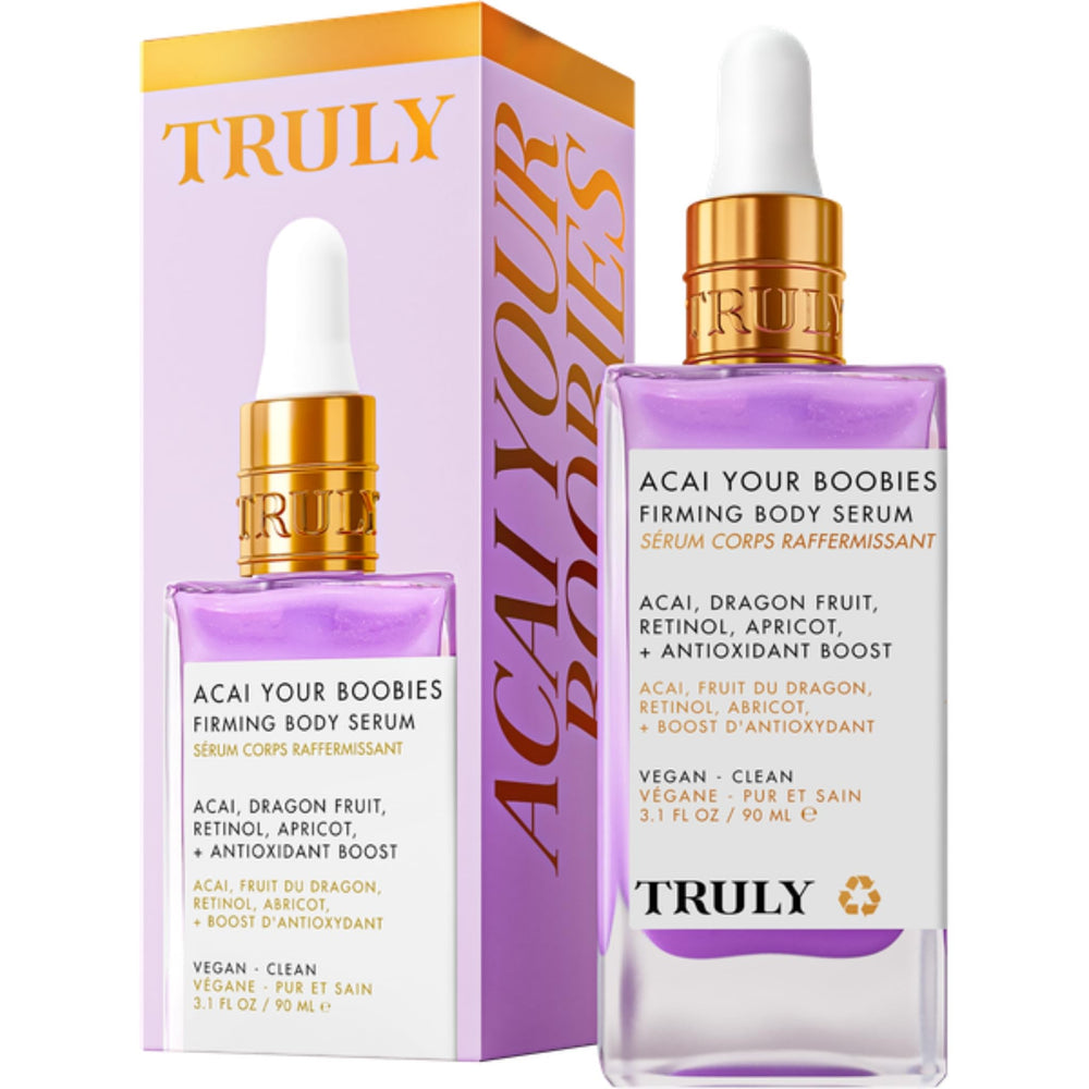 Truly Beauty Acai Your Boobies flacon sur fond clair pour une peau du buste plus ferme
