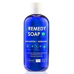 Gel de ducha Truremedy Naturals en botella, eucalipto y romero para relajación posducha