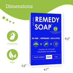 Jabón corporal Remedy, aroma mentolado, sensación limpiadora.