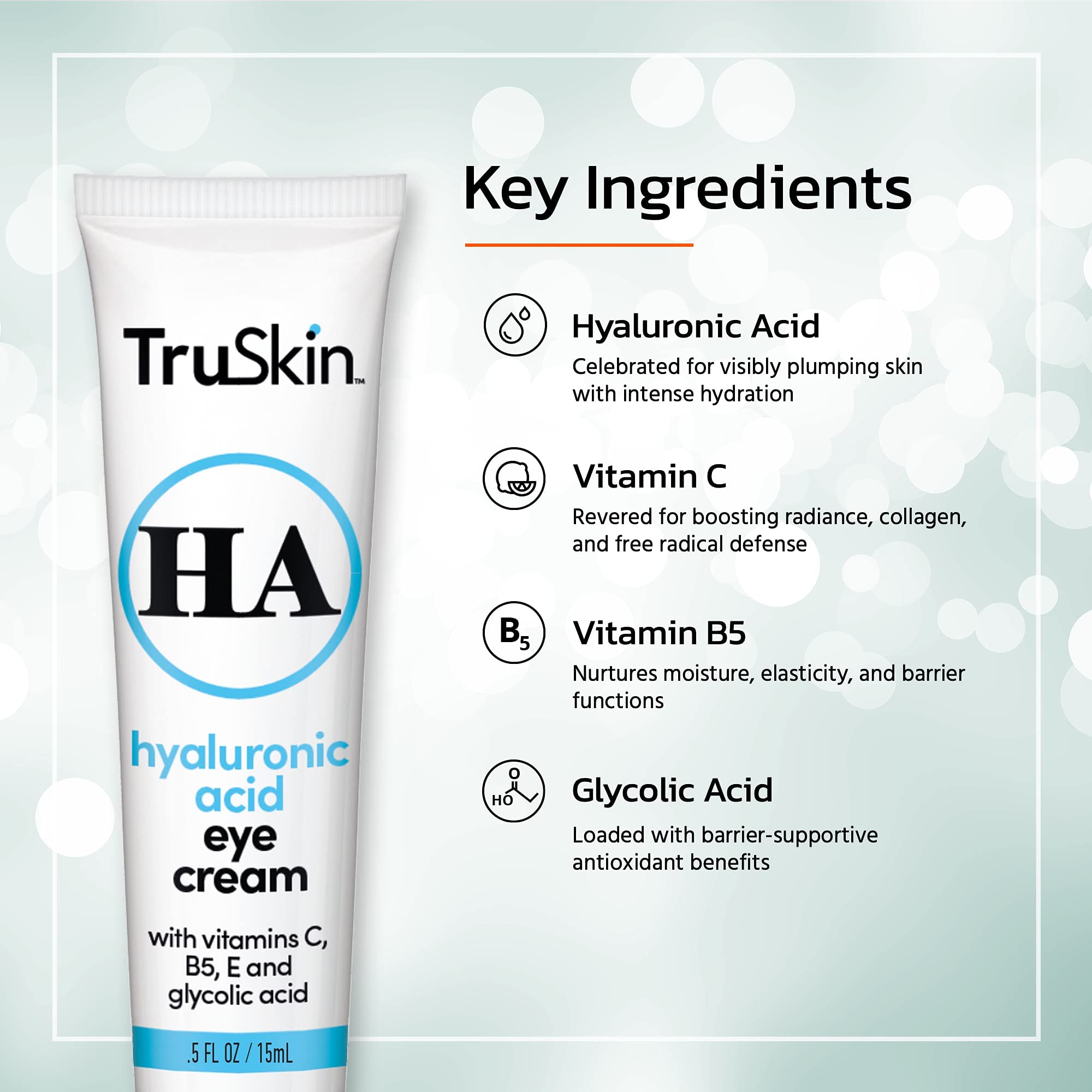 TruSkin crema ojos, brillo sutil para una mirada más luminosa.