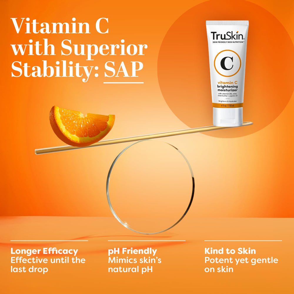 TruSkin envase de crema vitamina C con etiqueta clara para uso diario.