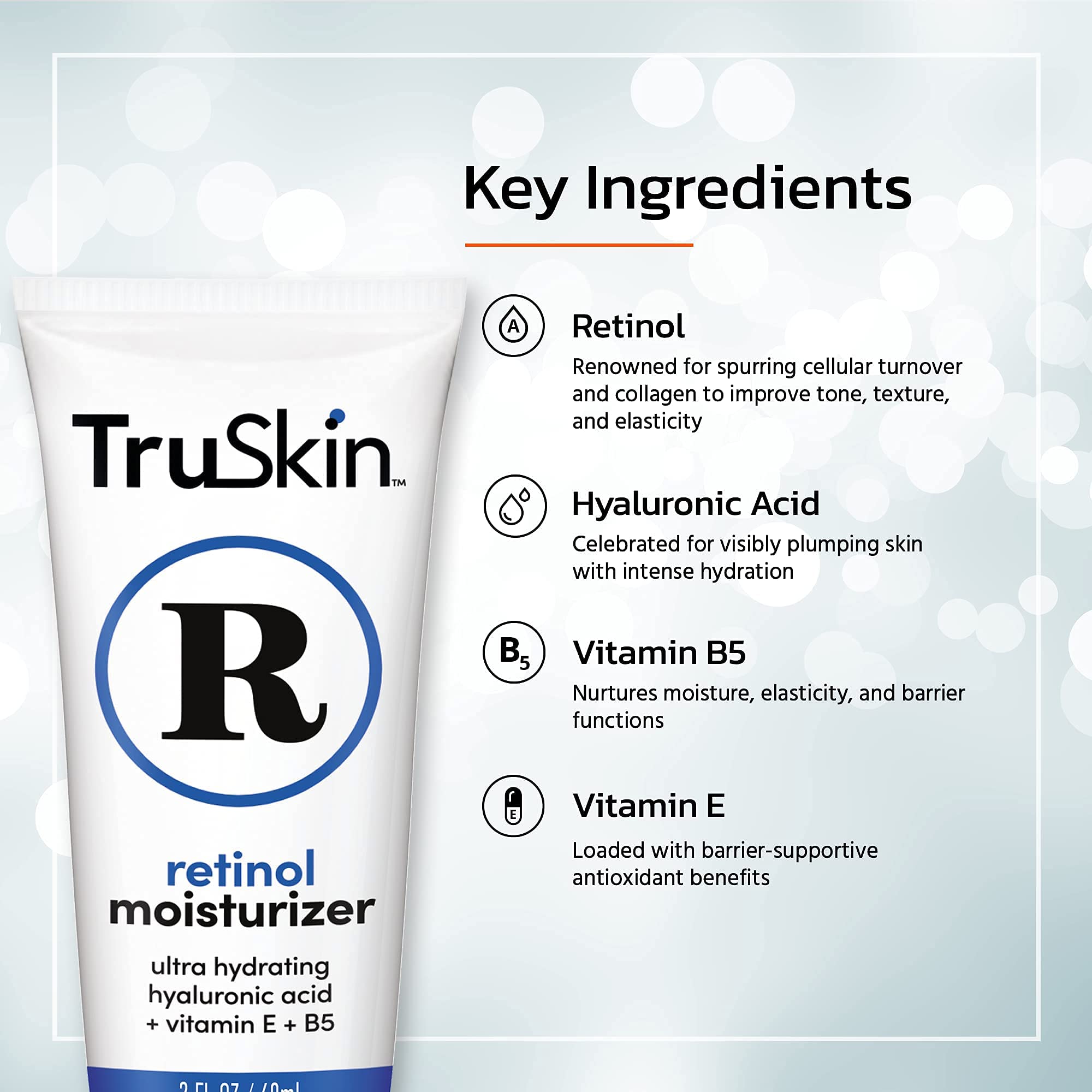 Vitamina E y retinol presentes en la crema facial TruSkin
