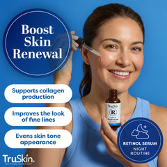 TruSkin Retinol Serum texture close-up shows silky, breathable formula