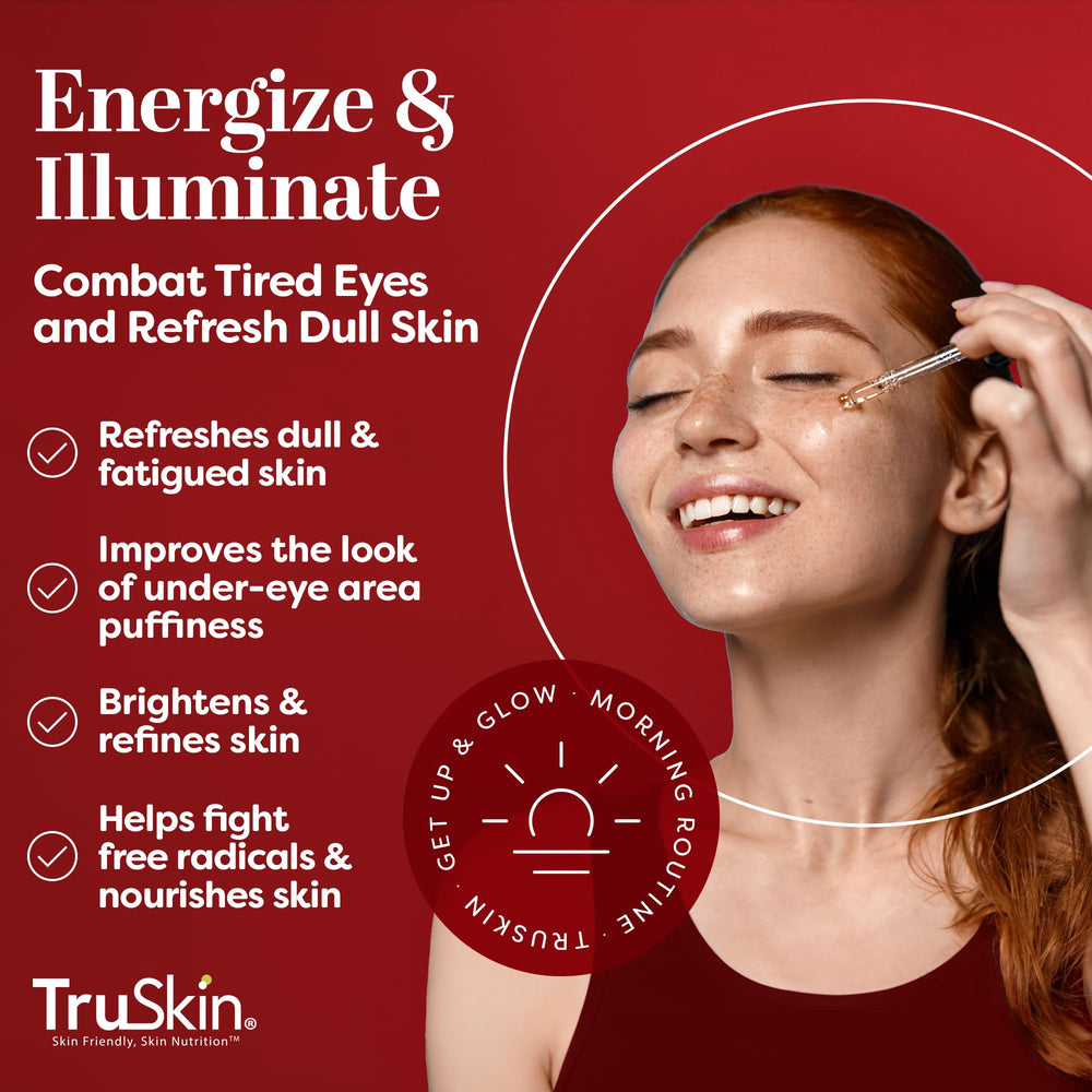 TruSkin serum cafeína con Niacinamida y EGCG para mayor luminosidad de la piel.