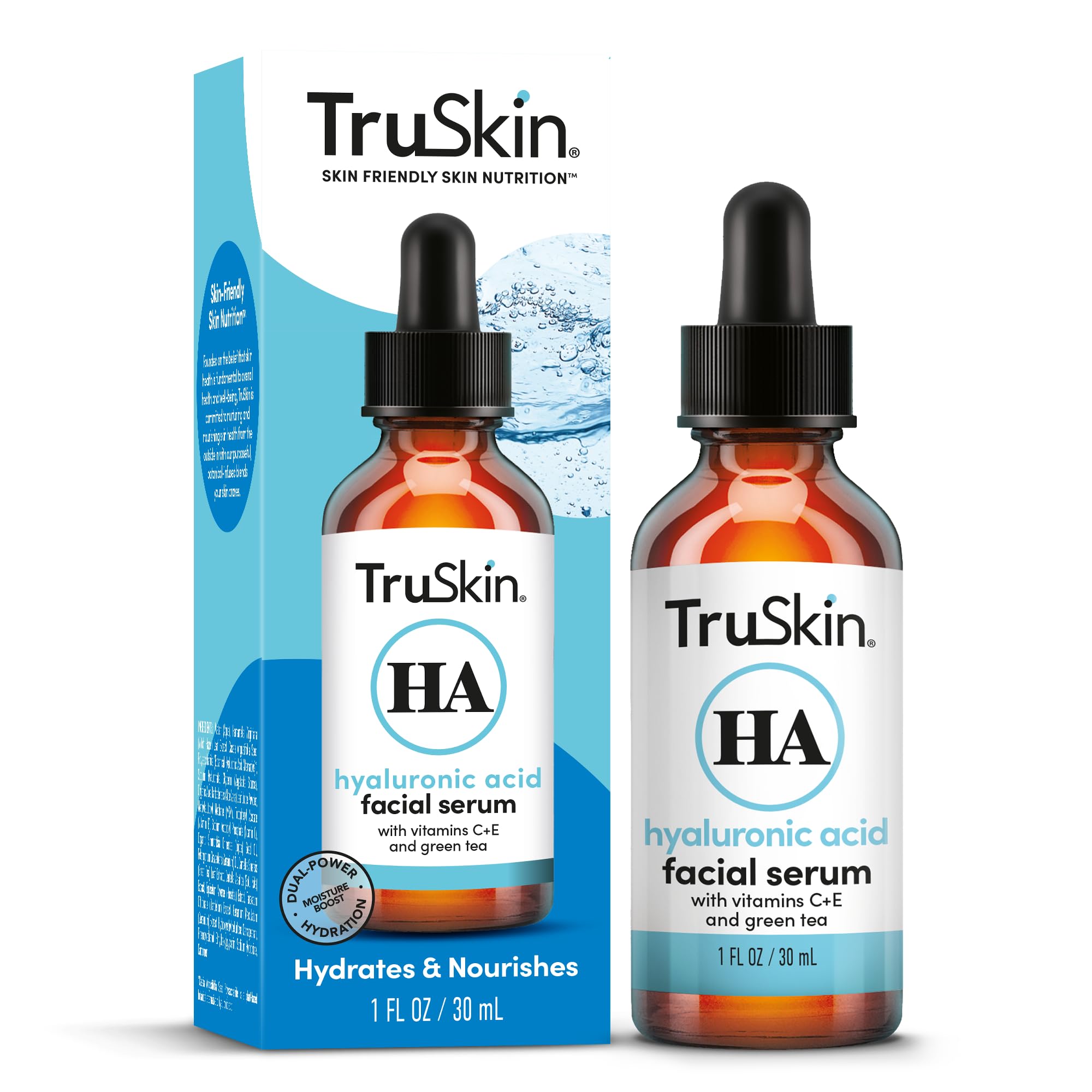 TruSkin serum hialurónico para cara con gotero, hidratación visible