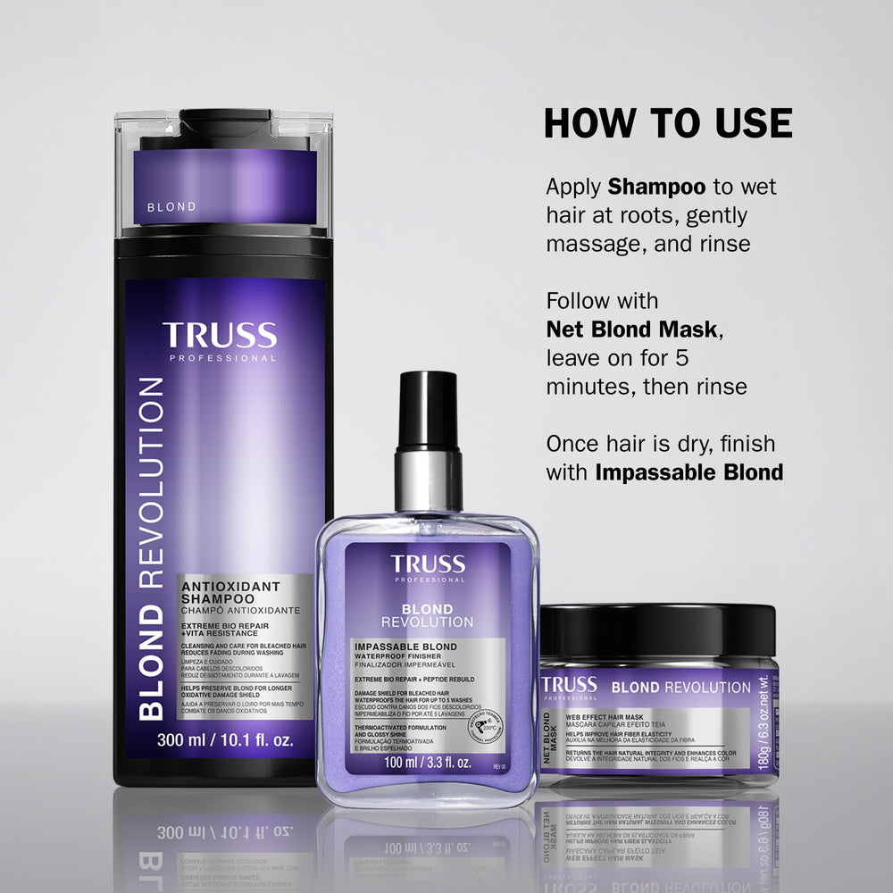 TRUSS Blond Revolution: brillo-intenso sin peso para cabello rubio con acabado radiante.