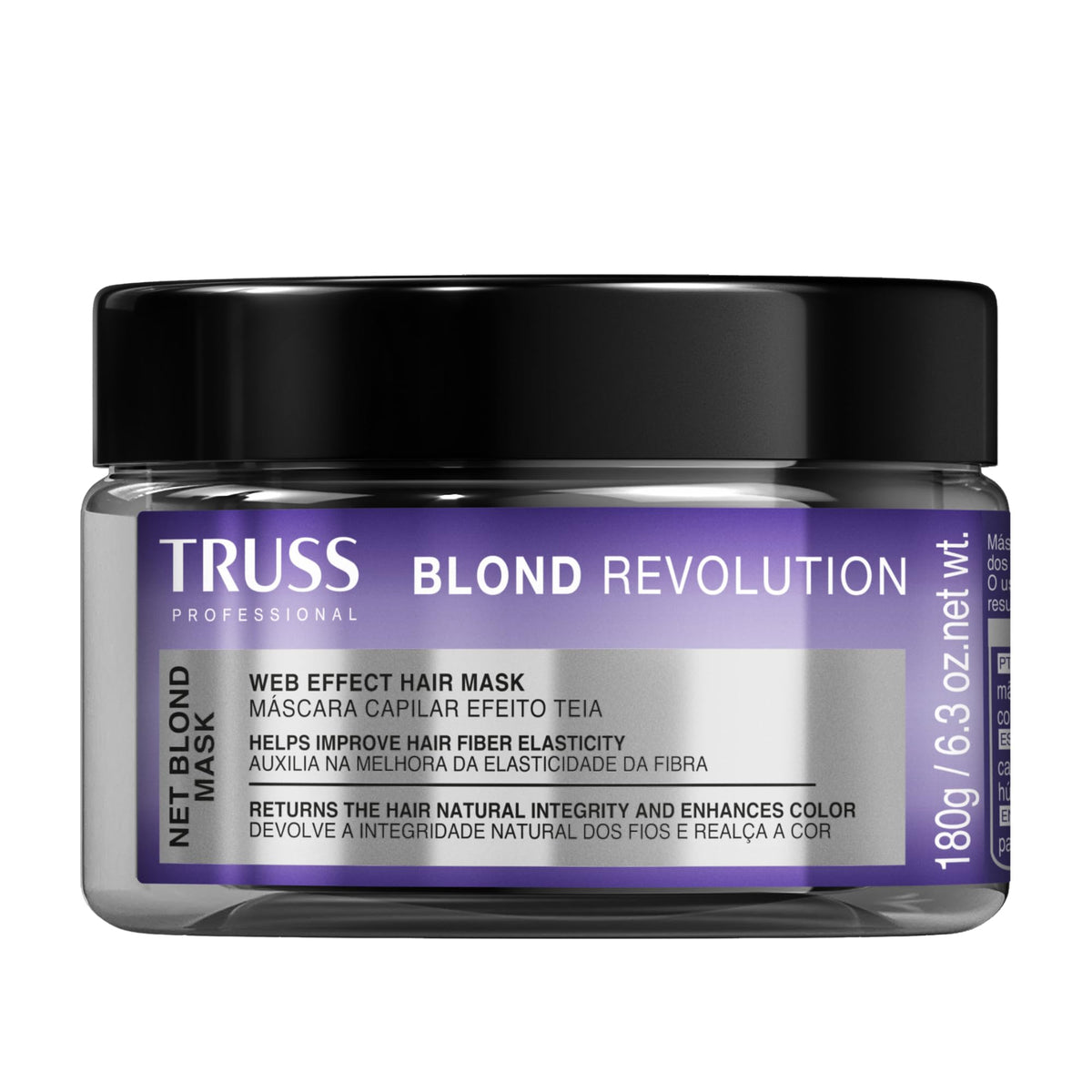 TRUSS Blond Revolution mascarilla rubio, empaque frontal, realza brillo y vitalidad capilar.