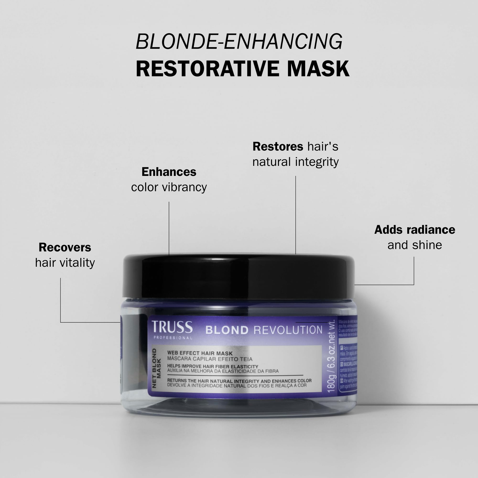 TRUSS Blond Revolution textura cremosa, mejora hidratación y sedosidad del rubio.