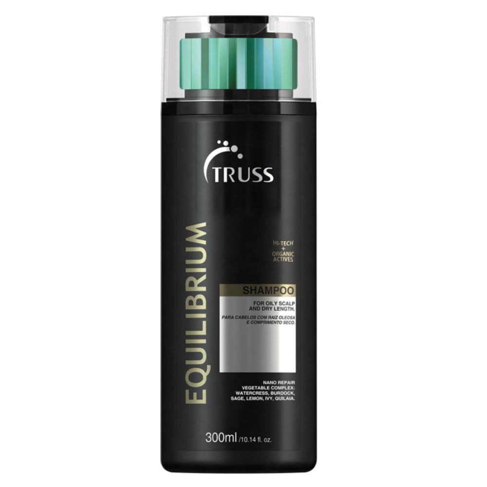 TRUSS Equilibrium Shampoing en bouteille purifiant le cuir chevelu gras et hydratant les longueurs.