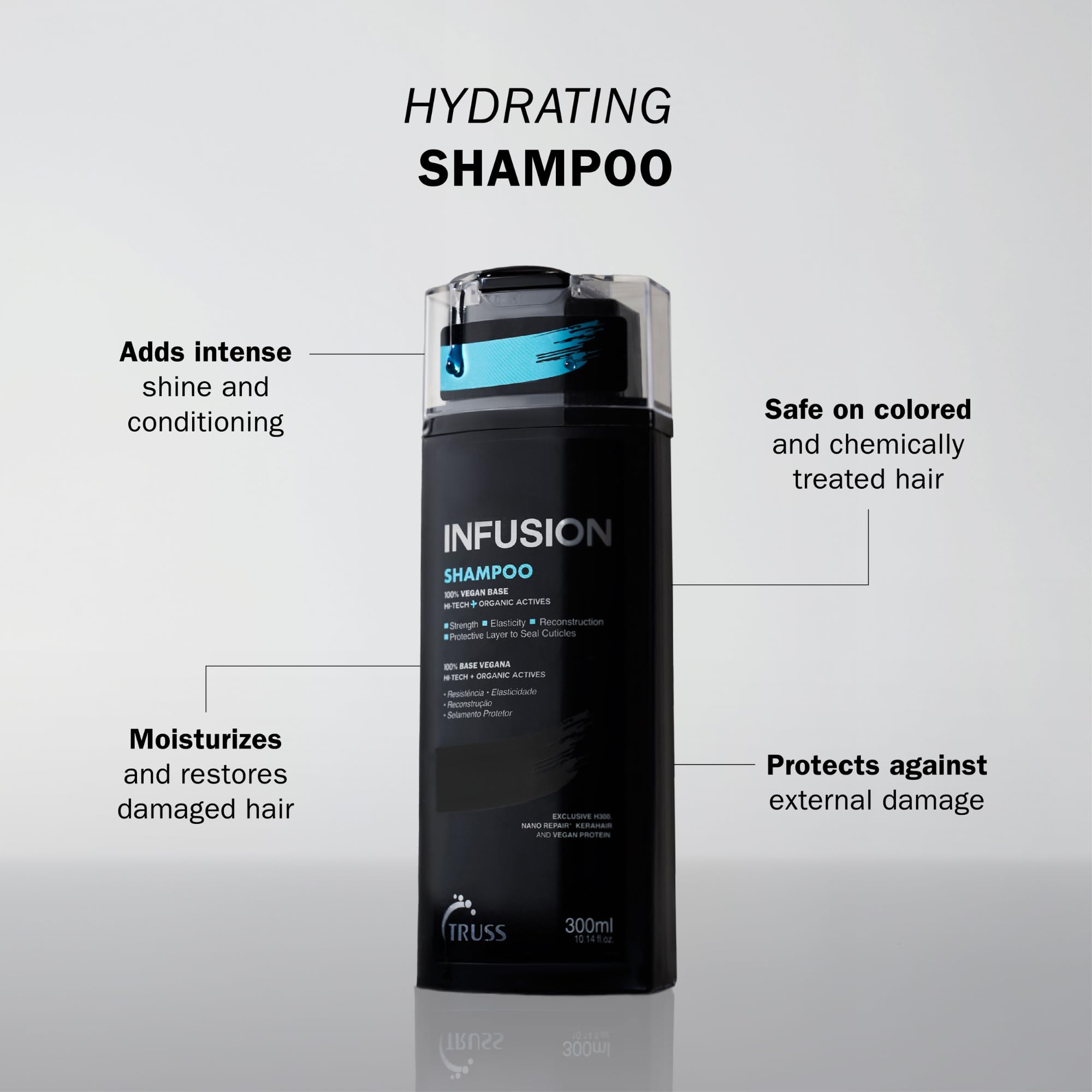 Champú Infusión TRUSS, aplicación en cabello que facilita un lavado suave diario.