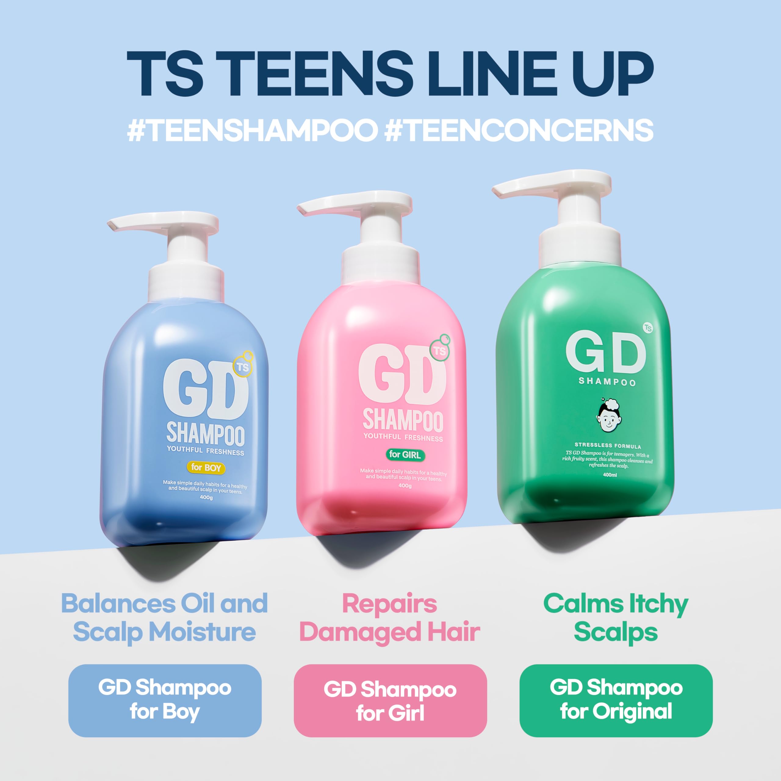 TS SHAMPOO GD flakes-prone scalp action image suggests lasting freshness.