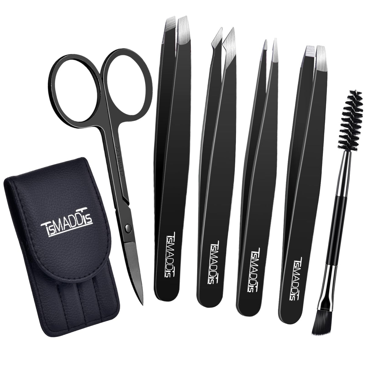 TsMADDTs juego de pinzas para cejas y tijera curva, precisión para depilar con control
