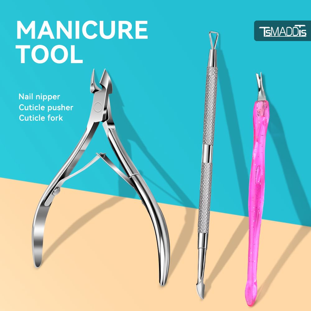 TsMADDTs conjunto de uñas: empuja-cutículas acero inoxidable para cuidado suave.