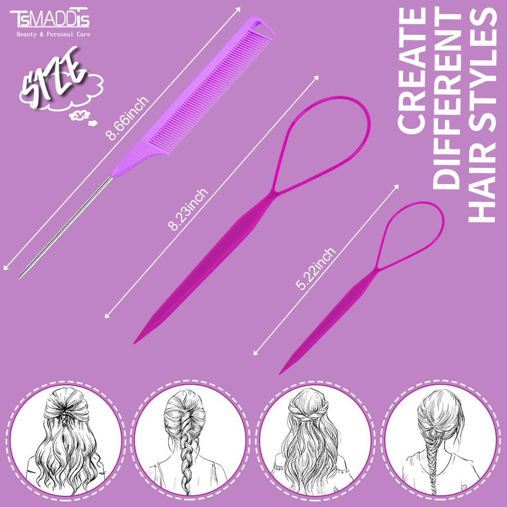 TsMADDTs peine cola de rata metal morado, resistente para peinado diario.