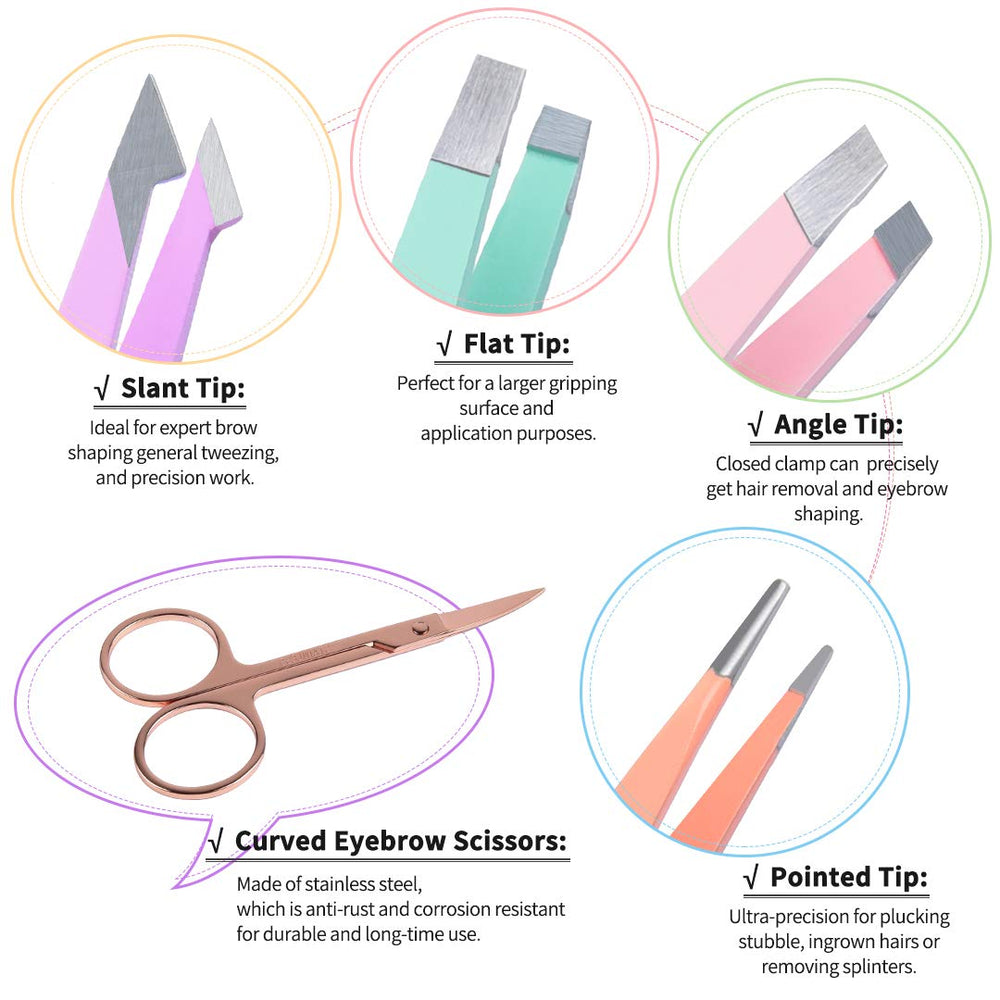 Tijeras curvas TsMADDTs para recorte suave de cejas y vello indeseado.