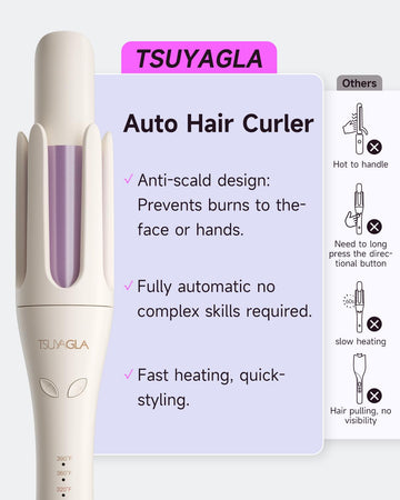 Rizadora TSUYAGLA con recubrimiento cerámico-tourmalina para menos frizz y más brillo