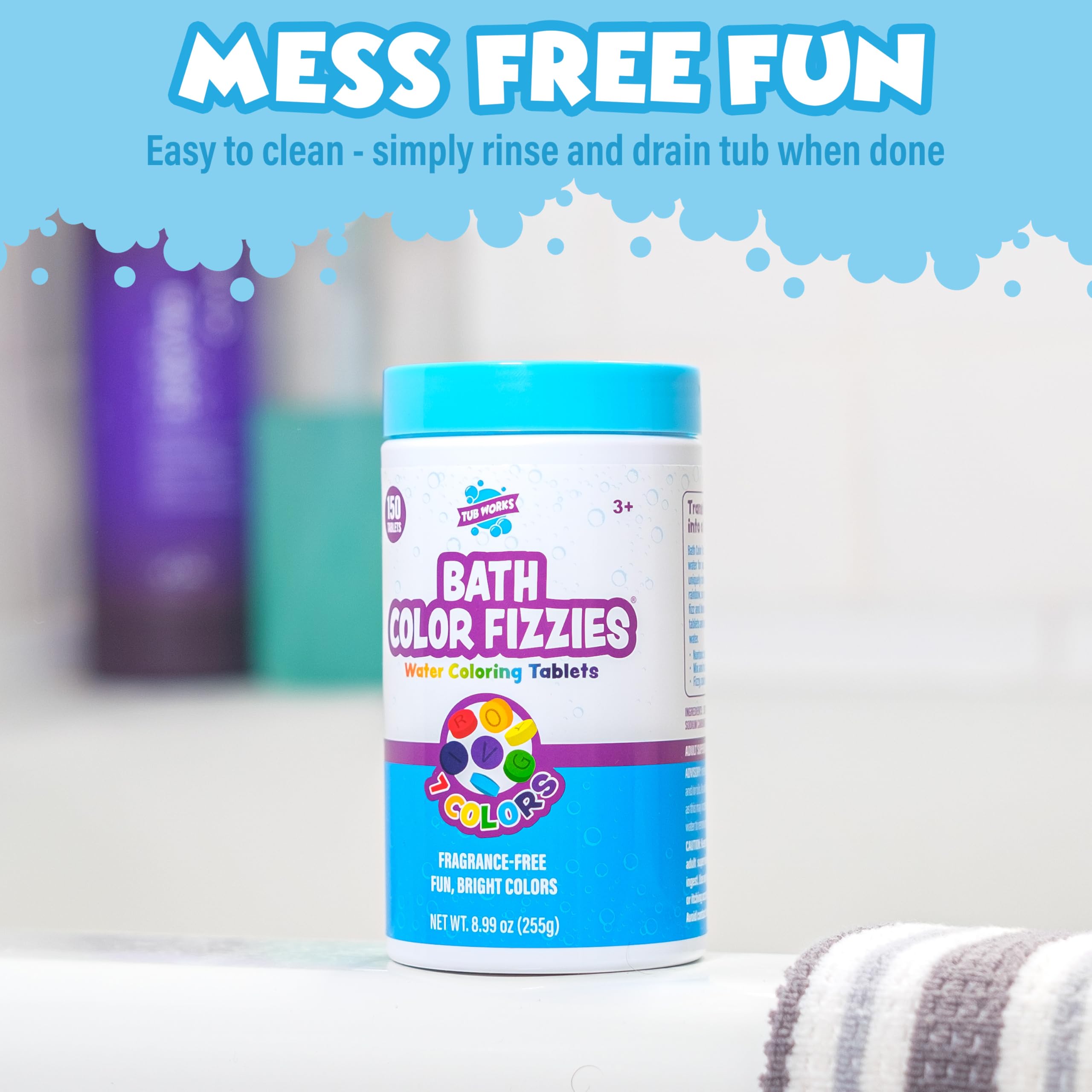Tub Works Bath Color Fizzies: envases de 150 tabletas cada uno