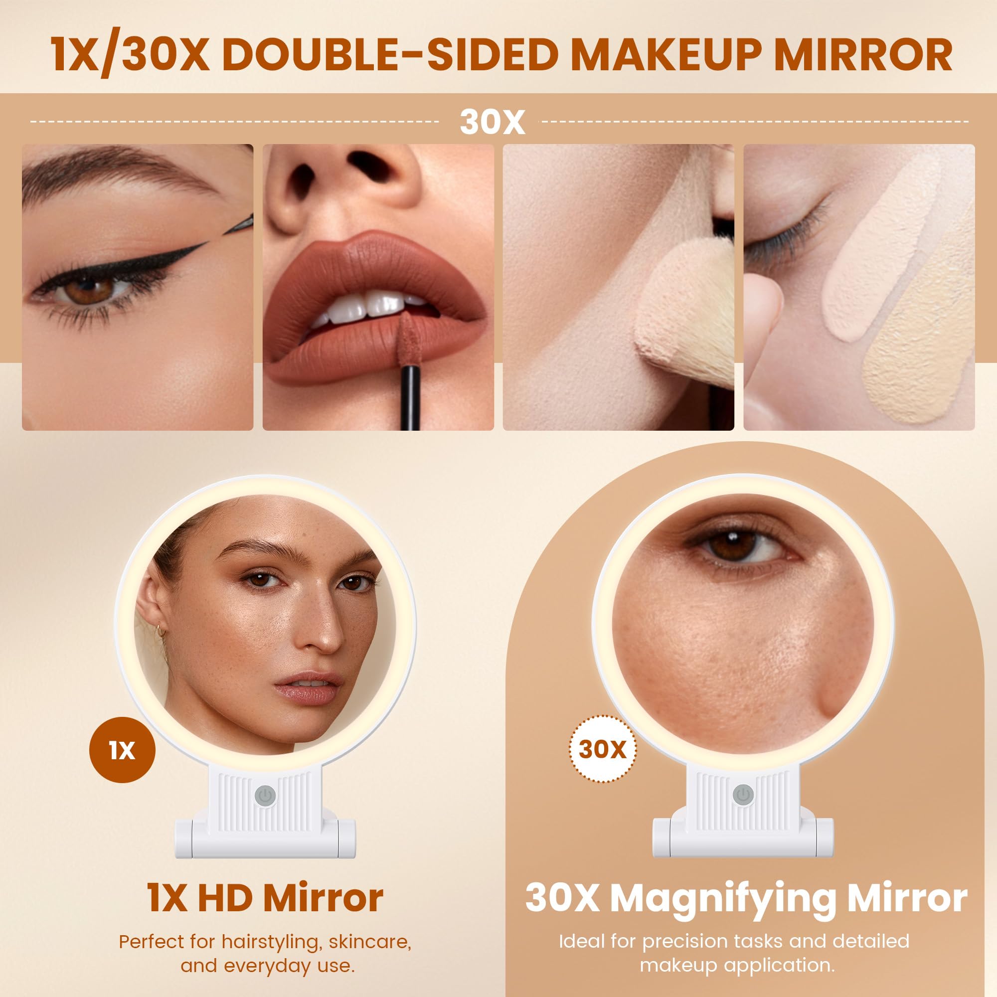 Tubbede Espejo Maquillaje Iluminado 30x detalle preciso para cejas y piel