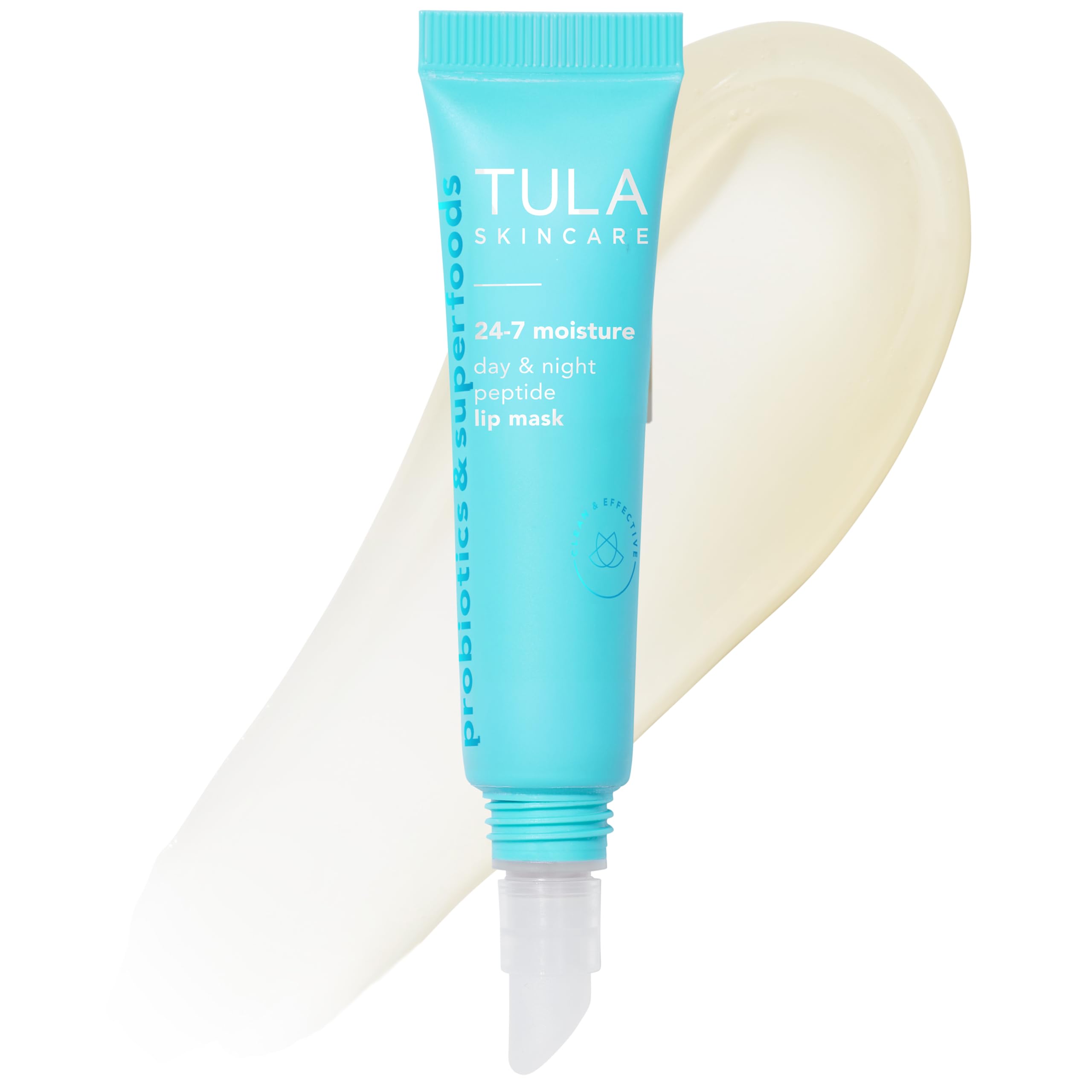 TULA lip mask jar closeup, showcasing clear hydration for lips