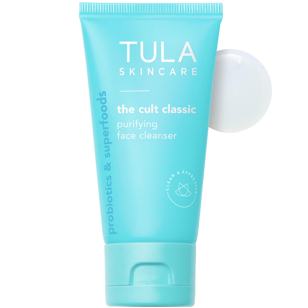 TULA limpiador purificante, botella de viaje, limpieza profunda para poros sin resecar.