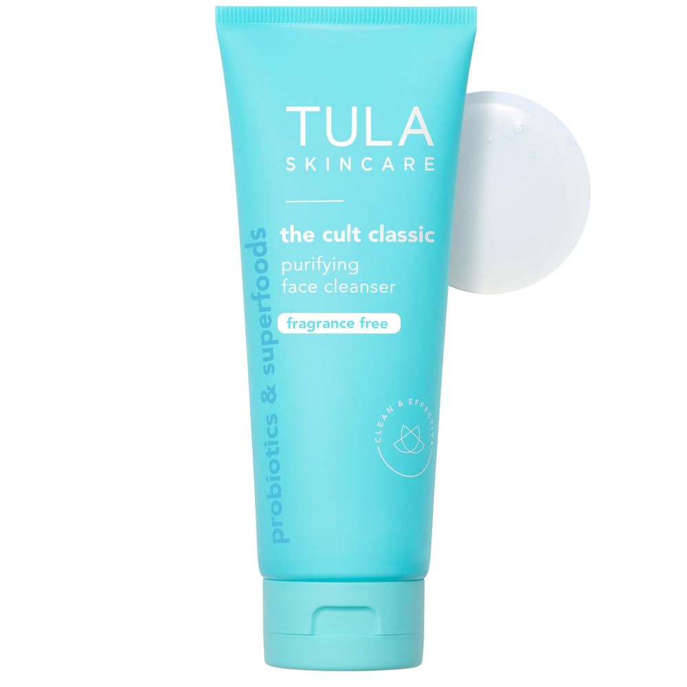 Limpieza purificante de TULA sin fragancia para piel sensible, poros visibles y cuidado suave.