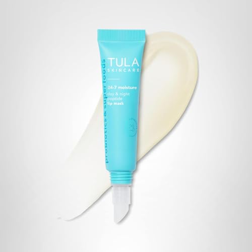 TULA lip mask at vanity with glass of water for hydration reminder