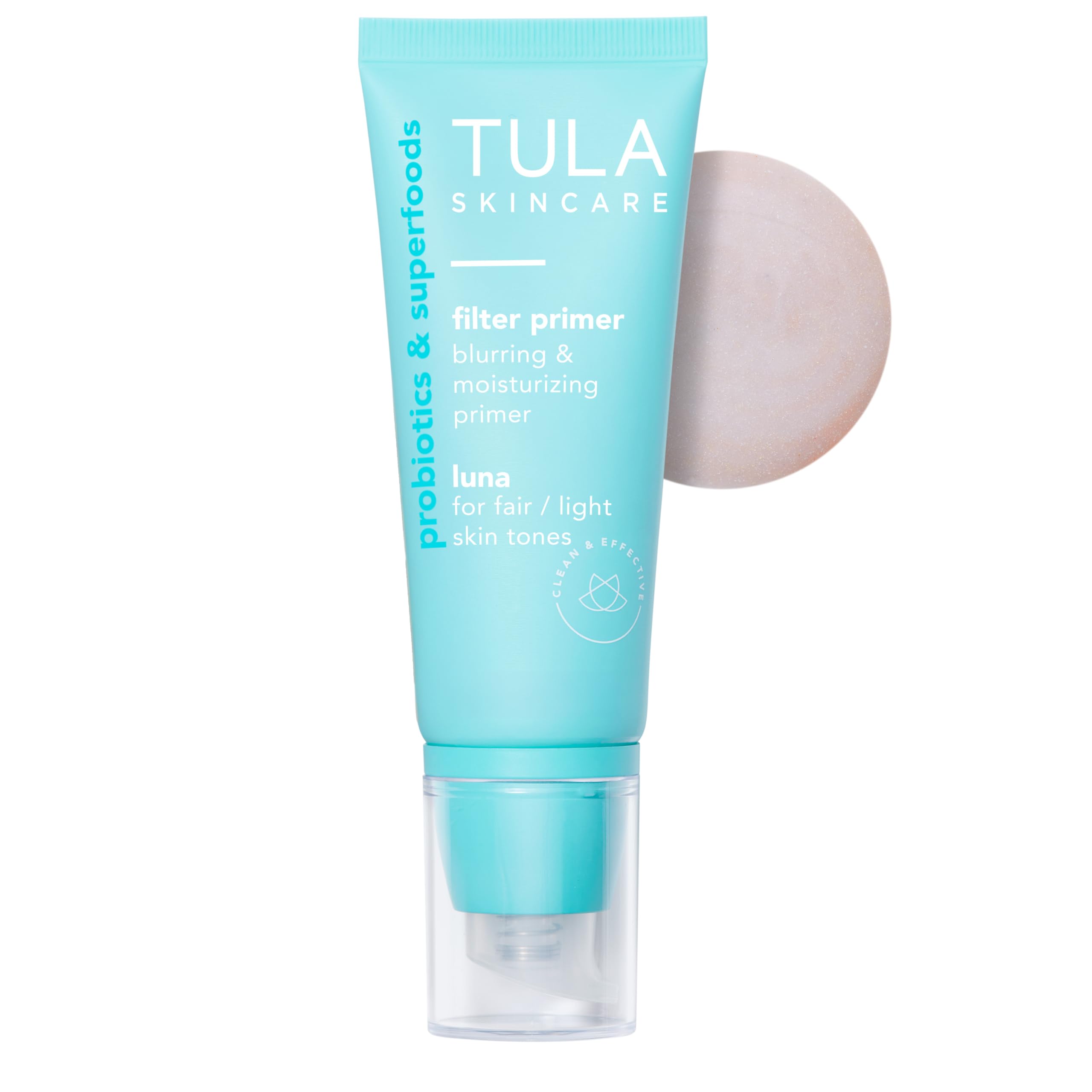 TULA Luna primer difuminador en botella grande, acabado luminoso.