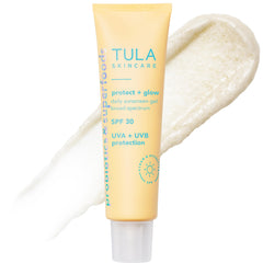 TULA gel solar FPS 30 en botella, acabado brillo ligero para piel iluminada