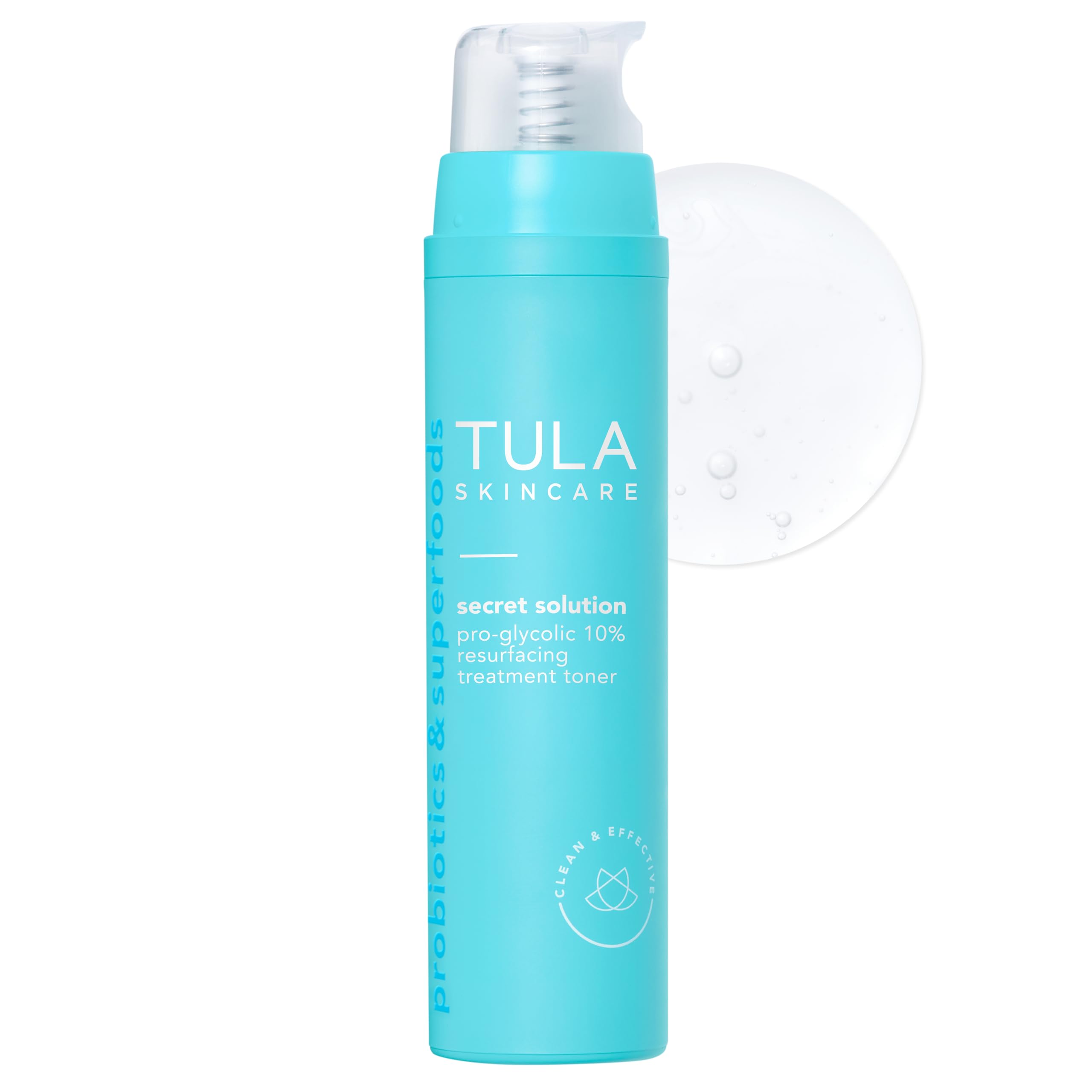TULA Secret Solution Tónico con ácido glicólico para exfoliar suave y revitalizar la piel.