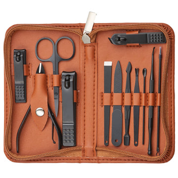 Tumkun juego de manicura en estuche de cuero, ideal para viajar.