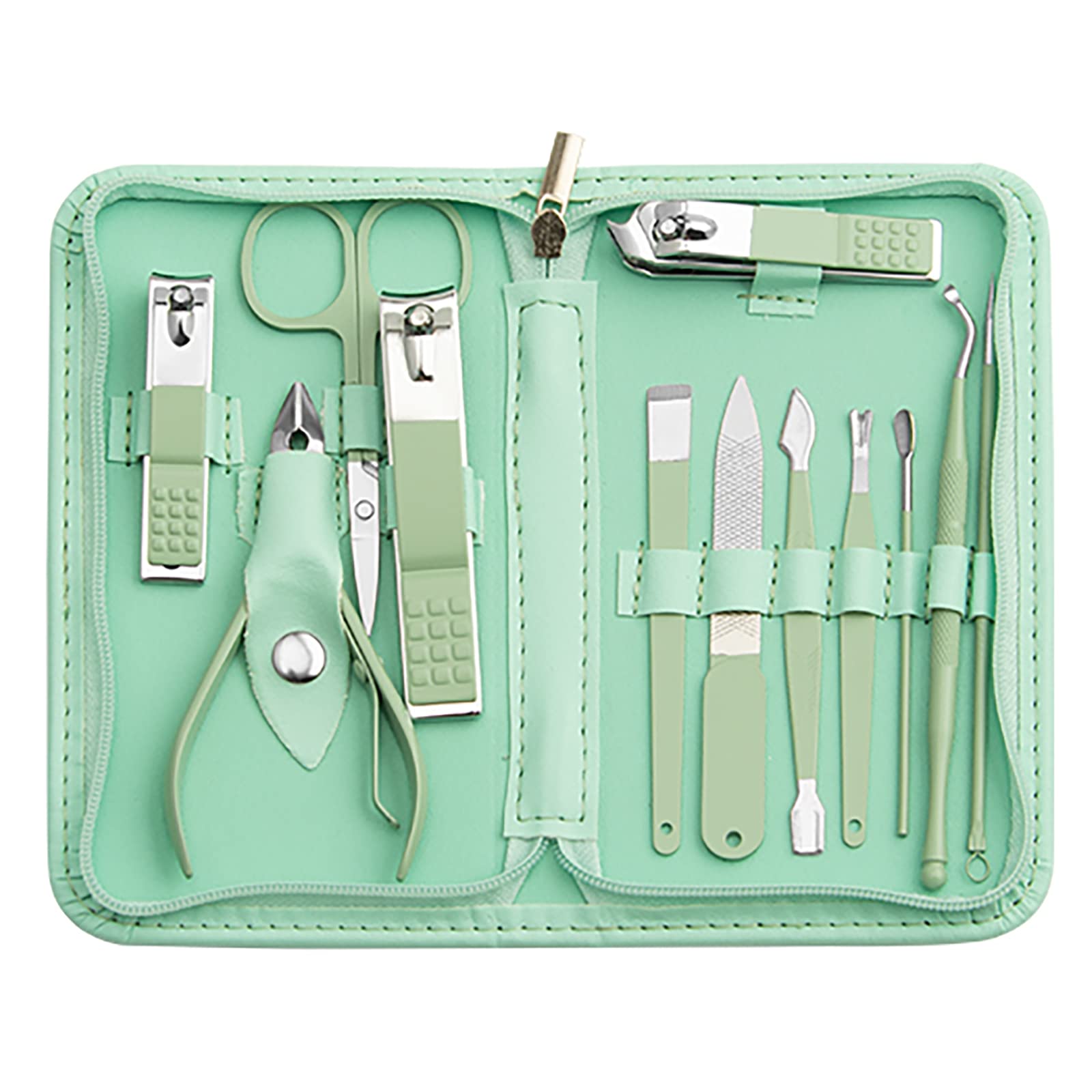 Tumkun kit de manicura y pedicura con estuche verde de viaje para uñas impecables