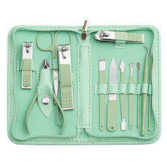 Tumkun kit de manicura y pedicura con estuche verde de viaje para uñas impecables