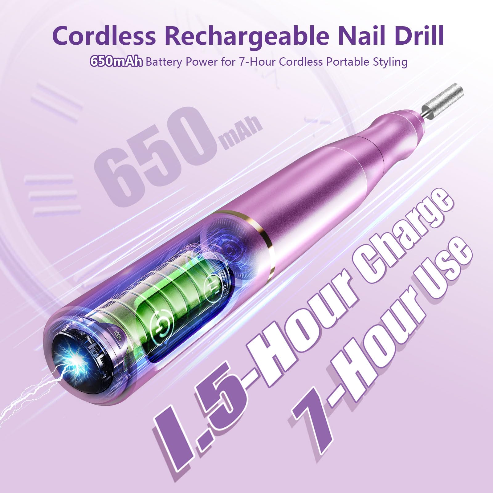 TUOBEO batería de 650 mAh con duración larga para sesiones prolongadas.