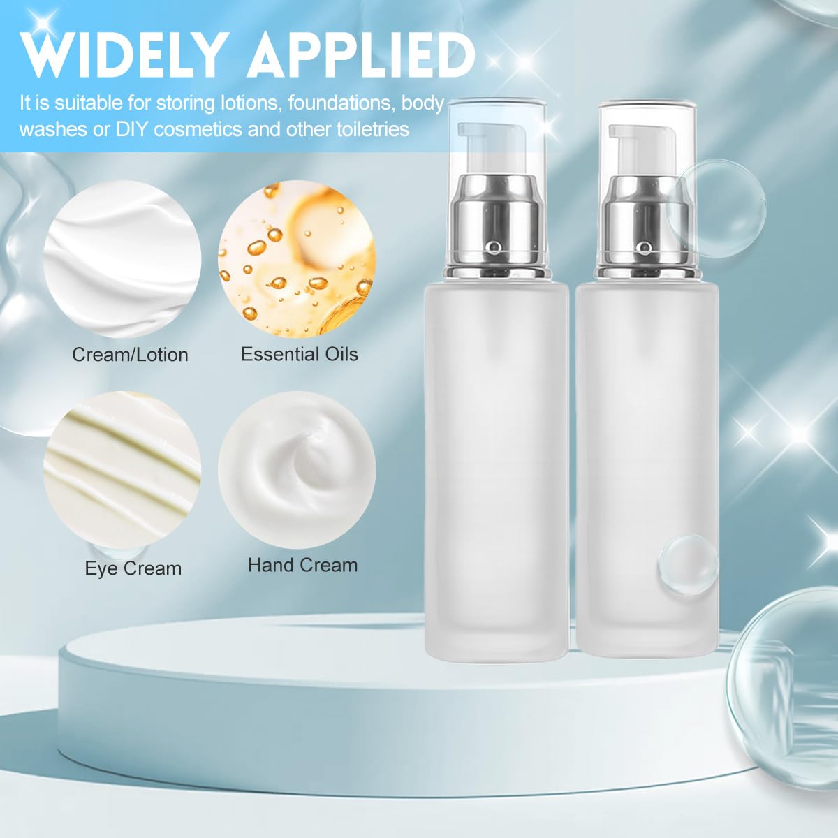 TUPSYBL envase de crema de vidrio traslúcido, 120 ml con bomba